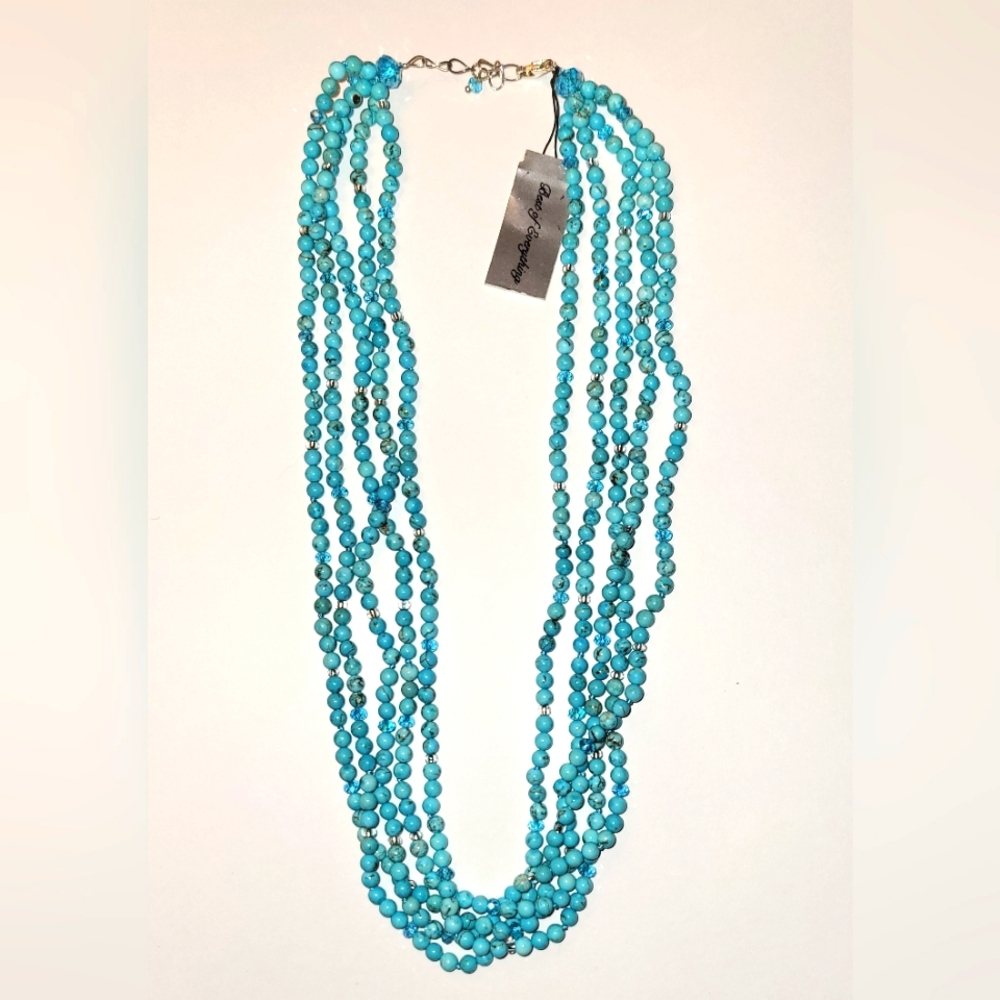 Natural Beaded 5-Strand Turquoise Necklace 19"